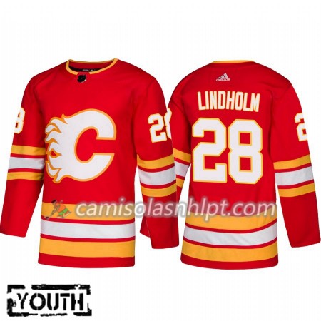 Camisola Calgary Flames Elias Lindholm 28 Adidas 2018-2019 Alternate Authentic - Criança